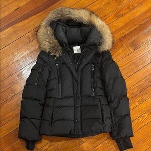 SAM. Women's Black Puffer Jacket with Faux Fur Trim